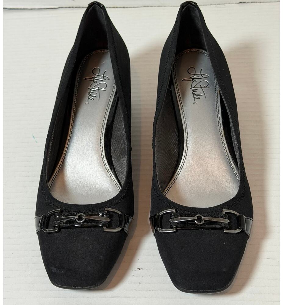 Lifestride Womens Black Gazette Square Toe Wedge Heel Dress Shoes Size 10